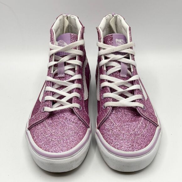 Vans SK8-HI Pink Glitter Back Zip Up Lace Up Sneakers - Kids US 3 / EU 34 - Picture 2 of 11